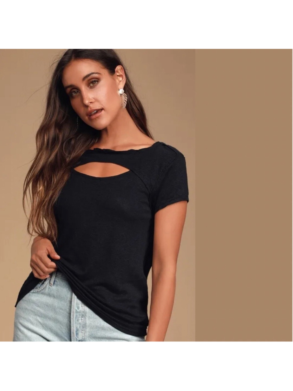 Free People We The Free June Cutout Tee Black Linen Blend L